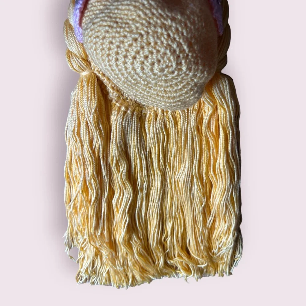 Kids Hand Made Crocheted Yarn Sleeping Beauty Blonde Wig Dress Up Costume - Picture 12 of 12